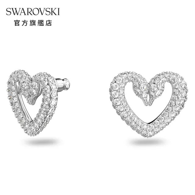 【SWAROVSKI 官方直營】Sublima 耳釘 心形 中碼 白色 鍍白金色