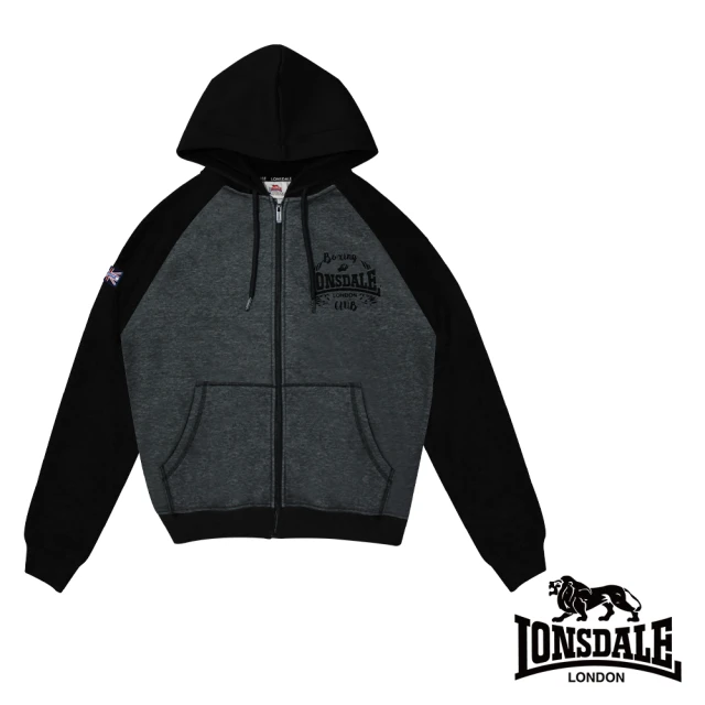 LONSDALE 英國小獅 潮流撞色LOGO加絨連帽外套(灰色 LT250952)