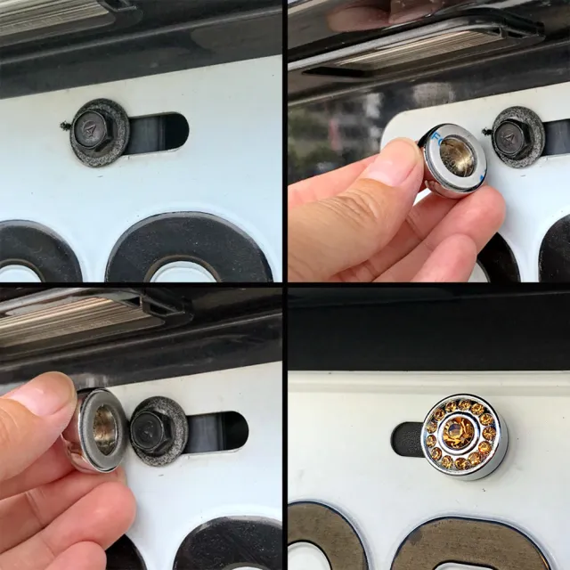 【IDFR】超質感金屬鑲鑽鍍鉻銀車牌螺絲貼 每組2入(車牌螺絲貼 螺絲蓋 改裝 造型)