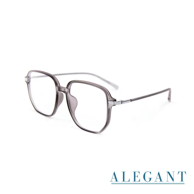 【ALEGANT】日系簡約透視感蓋亞灰TR90輕量光學方框UV400濾藍光眼鏡(雀鳥的霧幕詠歌)