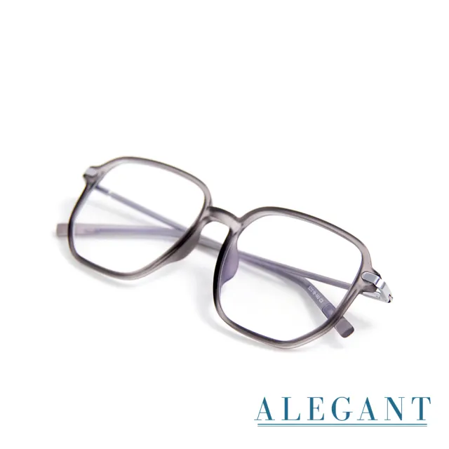 【ALEGANT】日系簡約透視感蓋亞灰TR90輕量光學方框UV400濾藍光眼鏡(雀鳥的霧幕詠歌)