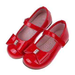 【布布童鞋】台灣製喜洋洋貴氣蝴蝶結亮面紅色兒童公主鞋(K1R092A)
