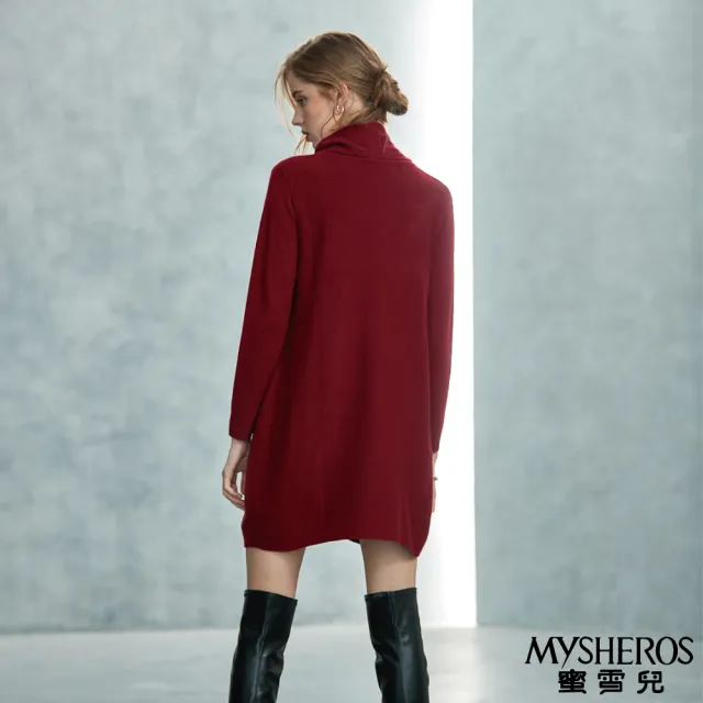 【MYSHEROS 蜜雪兒】針織洋裝 羊毛 堆堆領 素色(紅)