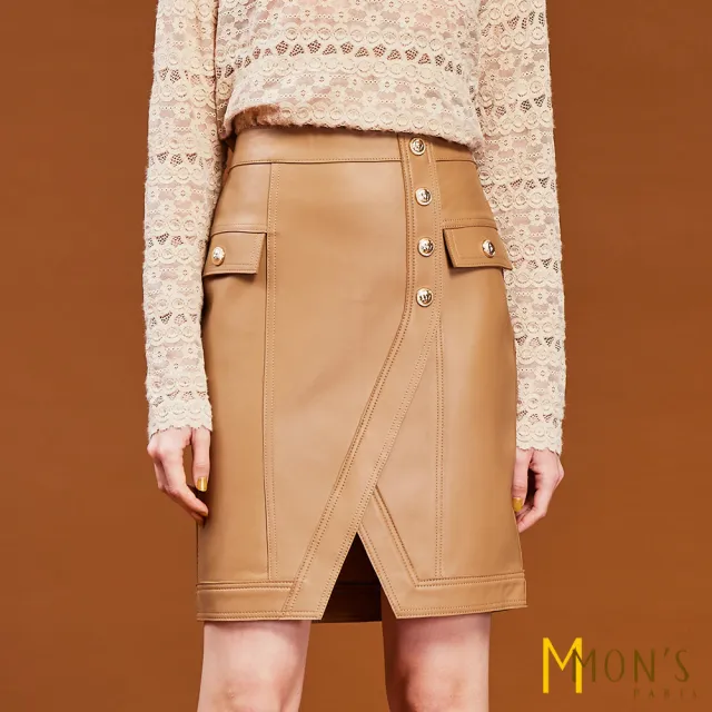 【MON’S】經典百搭小羊皮5分包臀裙(100%羊皮)