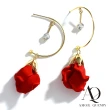 【AQ】925純銀優雅紅玫瑰香檳金耳環/耳針(飾品/配件/