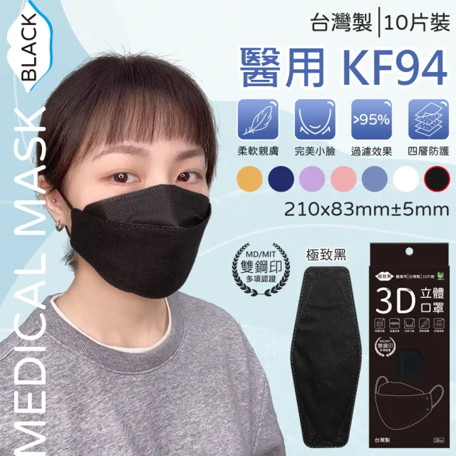 【旺昌】KF94立體醫用四層口罩未滅菌 單片包-10片/盒  7色任選(立體口罩 KF94 4D 3D立體)
