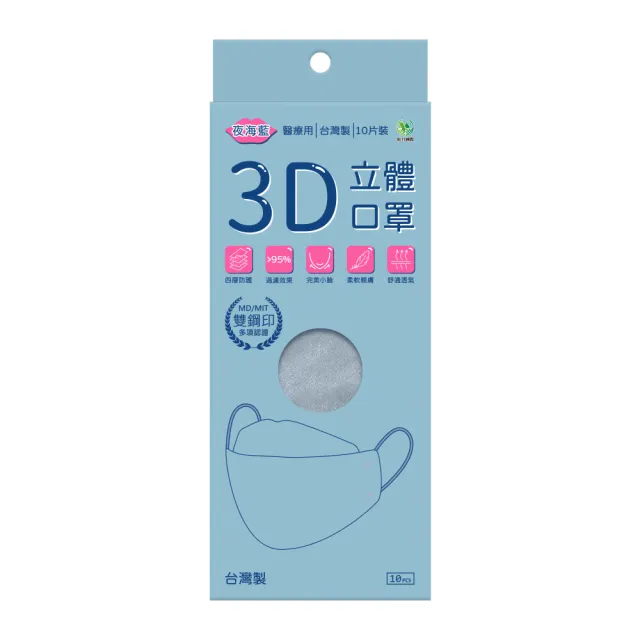 【旺昌】KF94立體醫用四層口罩未滅菌 單片包-10片/盒  7色任選(立體口罩 KF94 4D 3D立體)