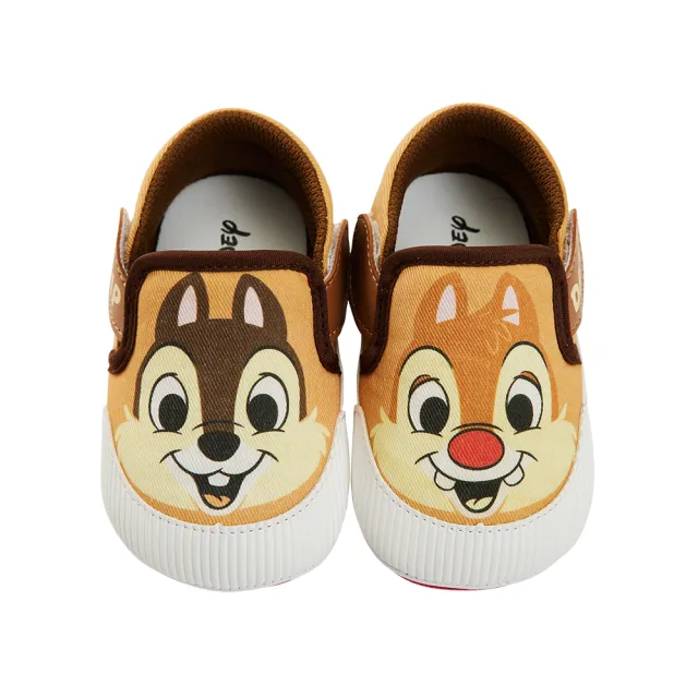 【Disney 迪士尼】迪士尼童鞋 奇奇蒂蒂 大臉造型雙魔鬼氈寶寶鞋-咖(MIT台灣在地工廠製造)