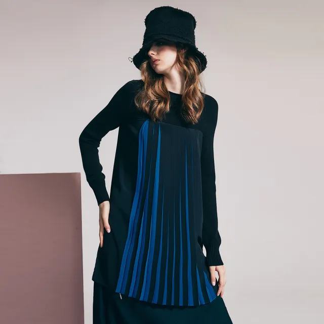 【ICHE 衣哲】Cop.Copine 法國原裝進口造型落肩洋裝-知識黑與藍