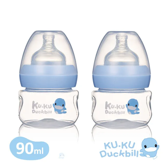 【KU.KU. 酷咕鴨】幾何視界PP寬口果汁奶瓶90ml二入組(藍/粉)