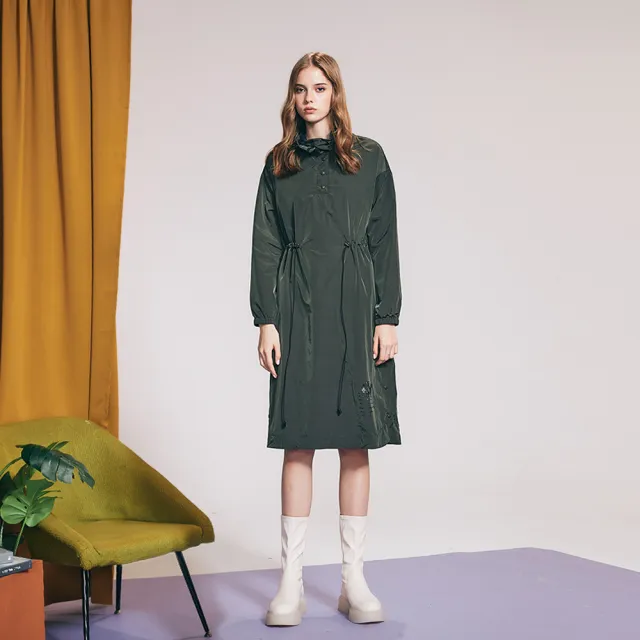 【ICHE 衣哲】Cop.Copine 法國原裝進口抽繩造型洋裝-軍綠