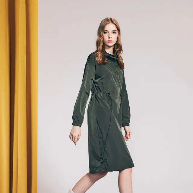 【ICHE 衣哲】Cop.Copine 法國原裝進口抽繩造型洋裝-軍綠