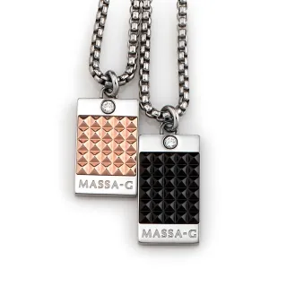 【MASSA-G 】龐克巧克純鈦墬搭配方形3顆金屬鍺錠白鋼對鍊(3MM)