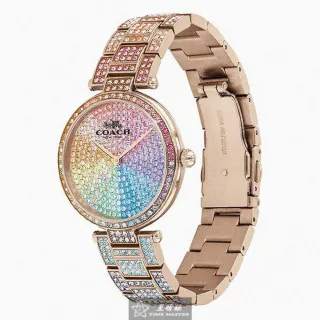 【COACH】COACH蔻馳女錶型號CH00059(彩虹圈錶面玫瑰金錶殼彩虹色精鋼錶帶款)