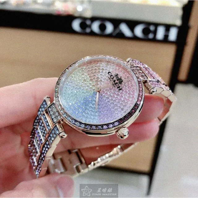 【COACH】COACH蔻馳女錶型號CH00059(彩虹圈錶面玫瑰金錶殼彩虹色精鋼錶帶款)