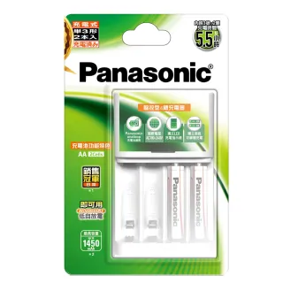 【Panasonic 國際牌】1450mAh 附3號2顆 鎳氫 充電電池 充電器組(BK-3LGAT立即用 低自放電 電池)