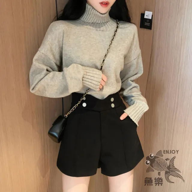 【魚樂】雙扣高腰顯瘦加厚毛呢短褲-6101-2件(M-XXL可選)