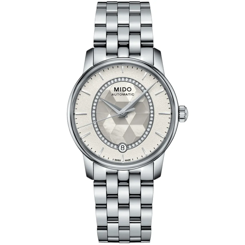 【MIDO 美度】BARONCELLI 永恆系列 白色珍珠母貝 真鑽機械腕錶 禮物推薦 畢業禮物(M0072071111600)