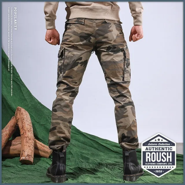 【Roush】現貨 迷彩-高磅數雙口袋水洗工作長褲(8320-1)
