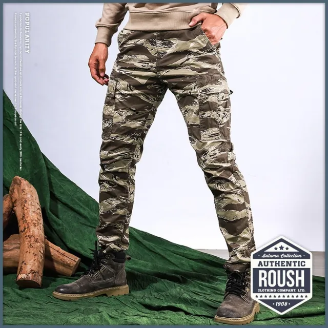 【Roush】現貨 迷彩-高磅數雙口袋水洗工作長褲(8320-1)