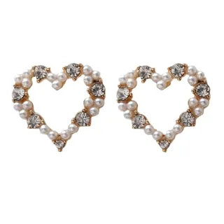 【MISS KOREA】韓國設計S925銀針浪漫珍珠美鑽愛心造型耳環(S925銀針耳環 珍珠耳環 水鑽耳環)