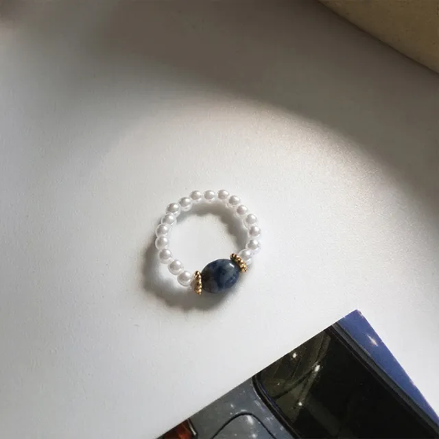 【INES】珍珠戒指 復古戒指/韓國設計法式復古溫柔氣質仿天然石珍珠串造型戒指(3色任選)
