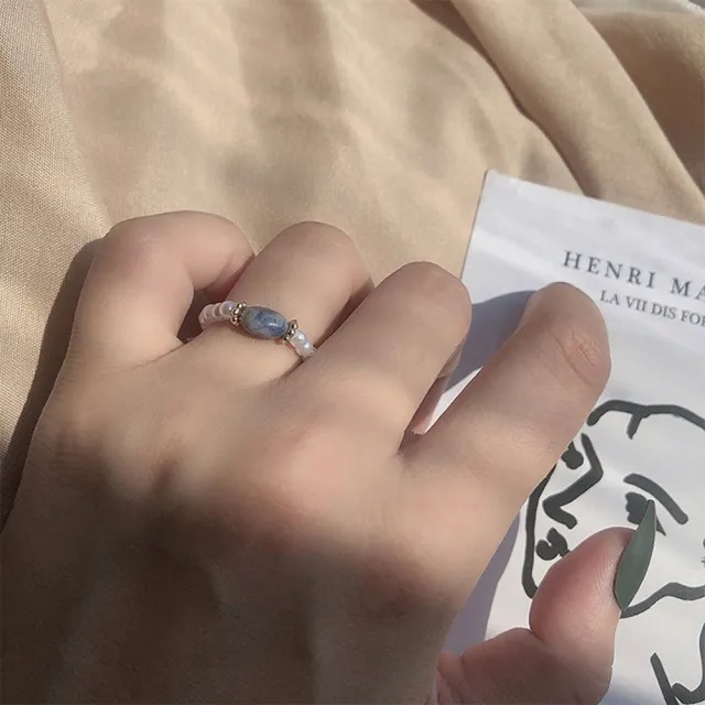 【INES】珍珠戒指 復古戒指/韓國設計法式復古溫柔氣質仿天然石珍珠串造型戒指(3色任選)