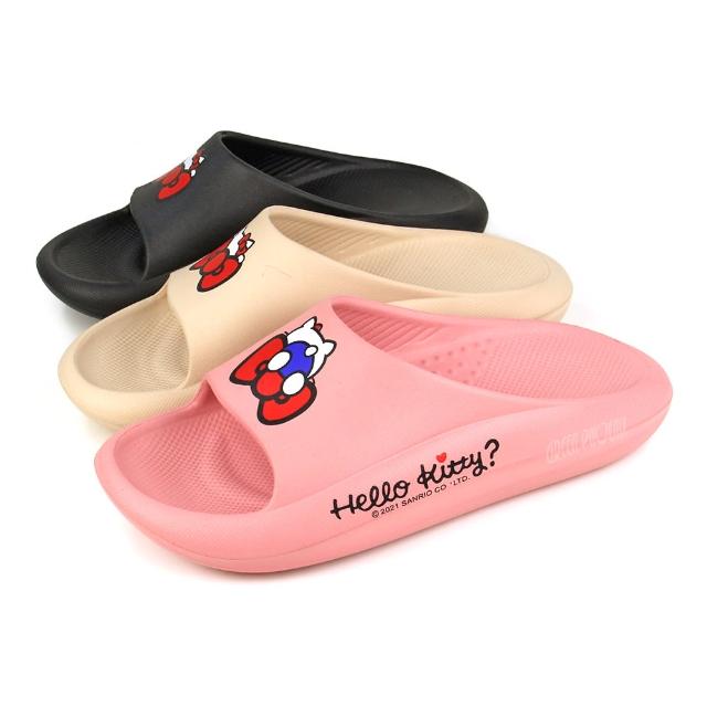 【HELLO KITTY】凱蒂貓可愛捉迷藏輕量厚底防水舒壓拖鞋/室內居家拖鞋(粉紅、卡其、黑色)