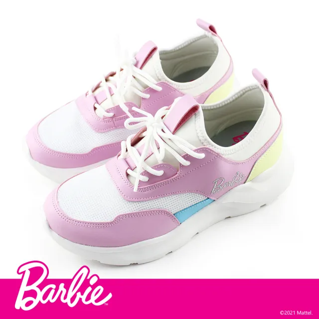 【Paidal】Barbie芭比經典Logo跳色款老爹鞋(粉黃)