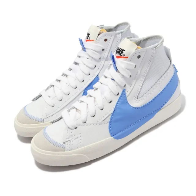 【NIKE 耐吉】休閒鞋 Blazer Mid 77 Jumbo 高筒 男女款 情侶穿搭 皮革 大logo 白 藍(DD3111-103)