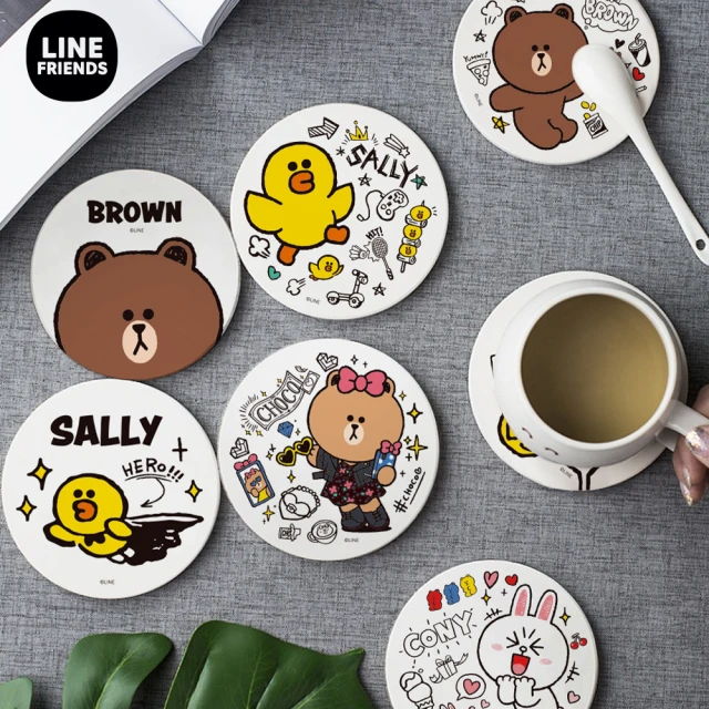 收納王妃 LINE FRIENDS 硬式珪藻土 吸水 杯墊 矽藻土 熊大/兔兔/莎莉/熊美 2入/組(尺寸:10x10x0.9cm)