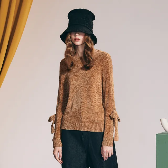 【ICHE 衣哲】Cop.Copine 法國原裝進口針織落肩上衣-秋香褐