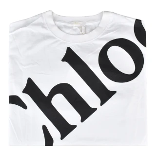 【Chloe’ 蔻依】CHLOE黑字LOGO棉質寬鬆短袖T-Shirt(白)