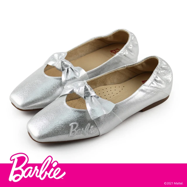 【Paidal】Barbie 芭比甜美大蝴蝶結經典logo瑪莉珍鞋(霧銀)