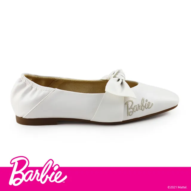 【Paidal】Barbie 芭比甜美大蝴蝶結經典logo瑪莉珍鞋(白)