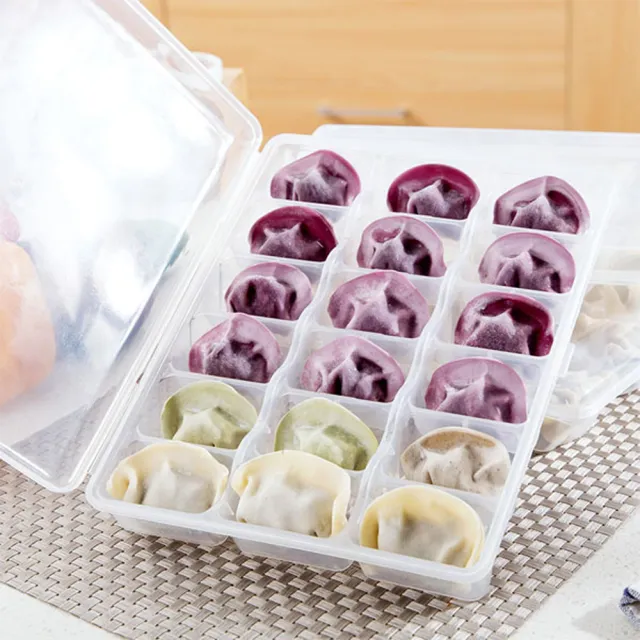 【寶盒百貨】單層18格帶蓋按扣式餃子盒 冷凍水餃 收納盒(防止水餃沾黏 可疊加 創意廚房用品)