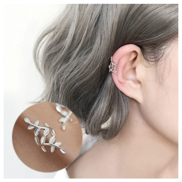 【HaNA 梨花】韓國韓國復古銀色葉片．沒有耳洞耳骨夾耳環