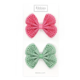 【Ribbies】典雅洞洞蝴蝶結髮夾珊瑚紅/粉綠(髮夾)