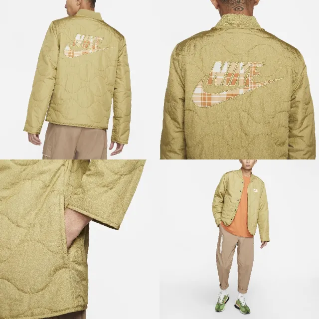 【NIKE 耐吉】外套 NSW Swoosh Jacket 男款 運動休閒 尼龍 防潑水 保暖 穿搭 綠 橘(DO2966-379)