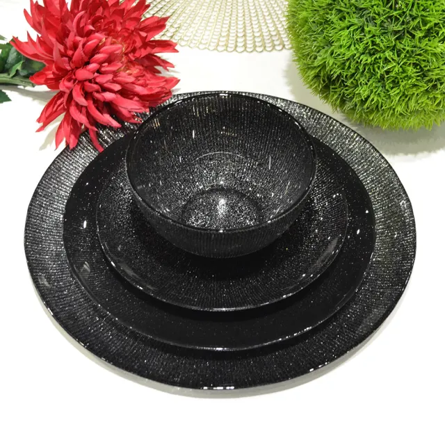 【YU Living 信歐傢居】創意電鍍流線紋玻璃餐碗二件組 圓碗(二件一組/600ML/3色/金.紅.黑色)
