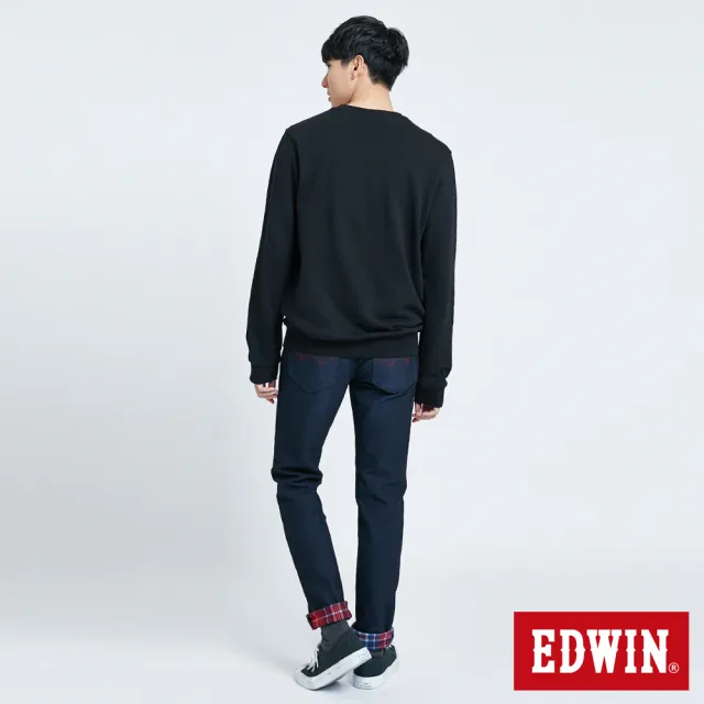 【EDWIN】男裝 毛巾繡花厚長袖T恤(黑色)