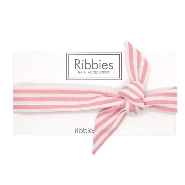 【Ribbies】成人蝴蝶結髮帶粉紅白條紋(髮帶)