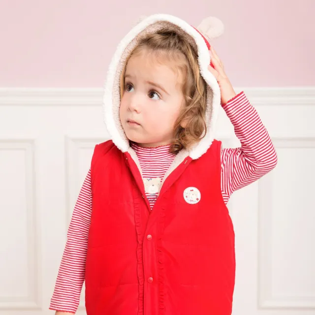 【奇哥官方旗艦】Chic a Bon 親愛夥伴鋪棉背心造型帽外套-紅(1-5歲)