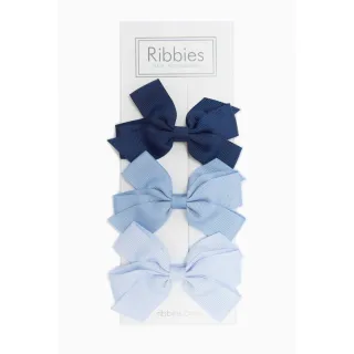 【Ribbies】經典中蝴蝶結3入組-藍色系列(髮夾)