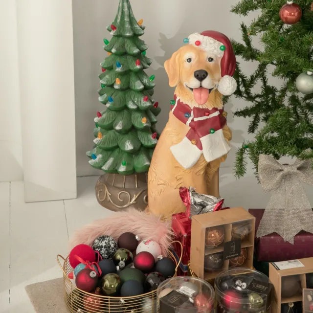 【YU Living 信歐傢居】北歐風LED聖誕狗擺飾 LED聖誕狗擺件(高74cm/黃色)