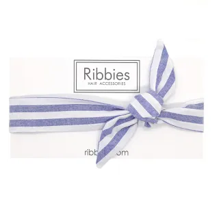 【Ribbies】成人蝴蝶結髮帶粉藍白條紋(髮帶)