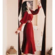 【Blue Velvet】法式復古公主風古典刺繡燈籠長袖長版連身裙(紅)