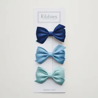 【Ribbies】三層中蝴蝶結3入組-藍色系列(髮夾)