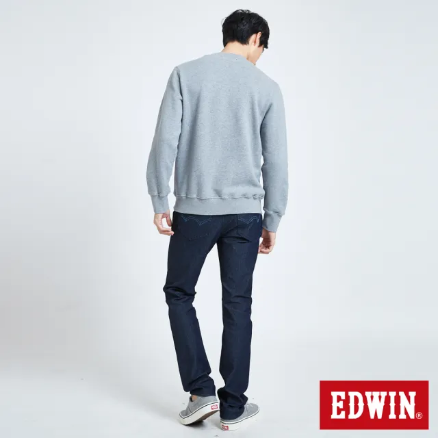 【EDWIN】男裝 小高領格紋LOGO厚長袖T恤(灰褐色)