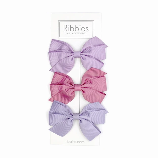 【Ribbies】經典中蝴蝶結3入組-薰衣草紫(髮夾)